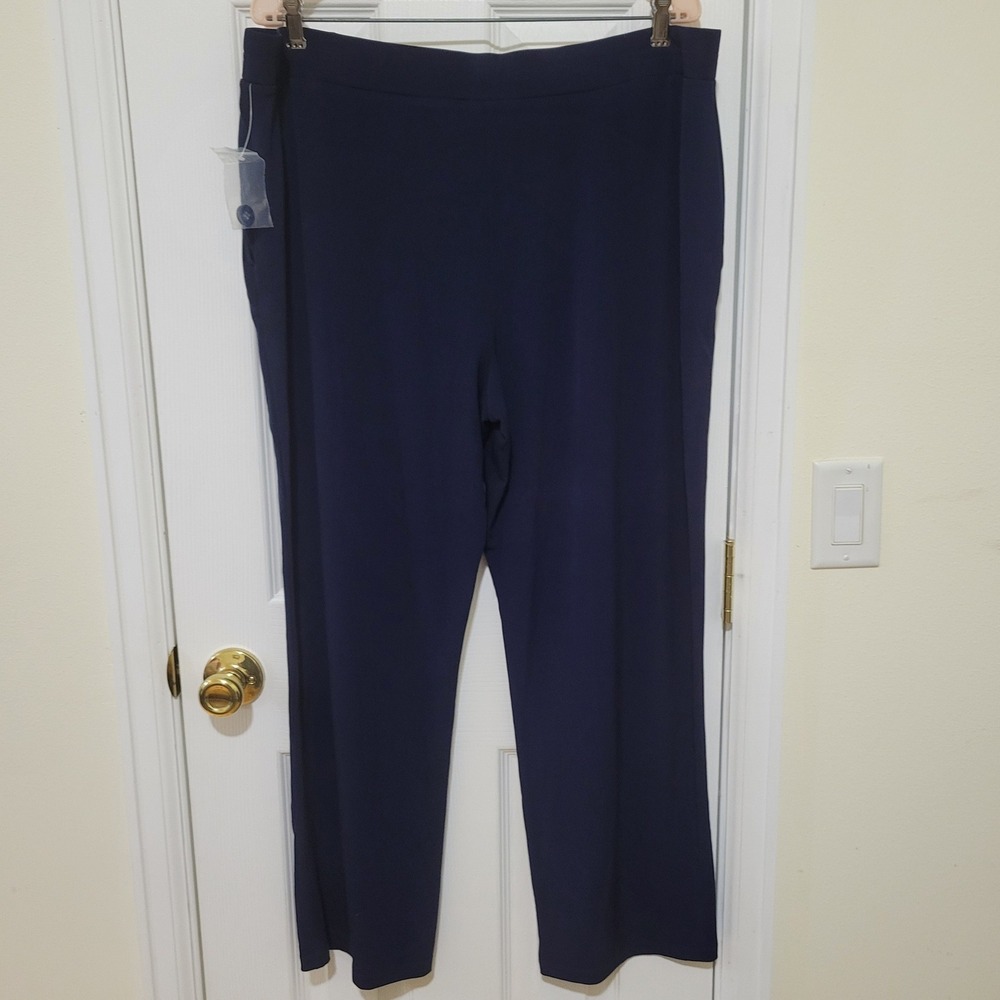 Susan Graver Navy Blue Liquid Knit Pull On Straight Leg Pants Womens Size XLP